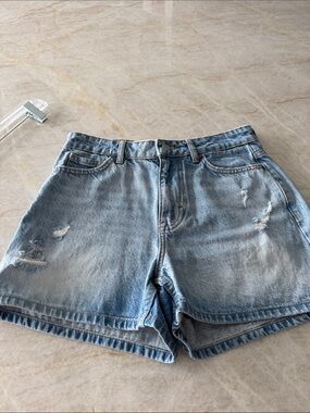 Zara Light Blue Distressed Denim Shorts